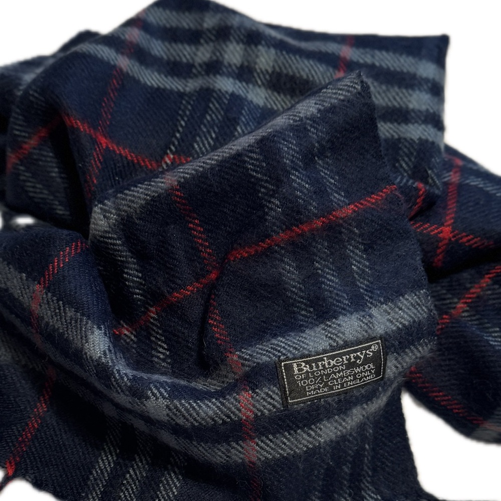 FLAWLESS🔥BURBERRY 💯% Lambswool Deep Blue Nova Check Scarf  LARGE/75”long! - Picture 3 of 9